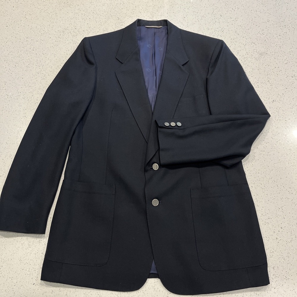 Vtg Christian Dior Monsieur Men's Size 44L Jacket Blazer Blue Silver Button